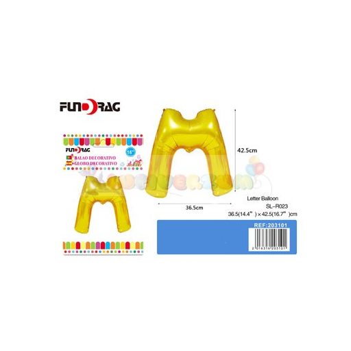 Arany színű, betű alakú fólia léggömb - M