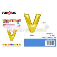 Arany színű, betű alakú fólia léggömb - V