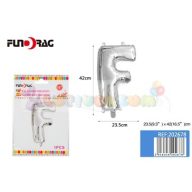 Ezüst színű, betű alakú fólia léggömb - F