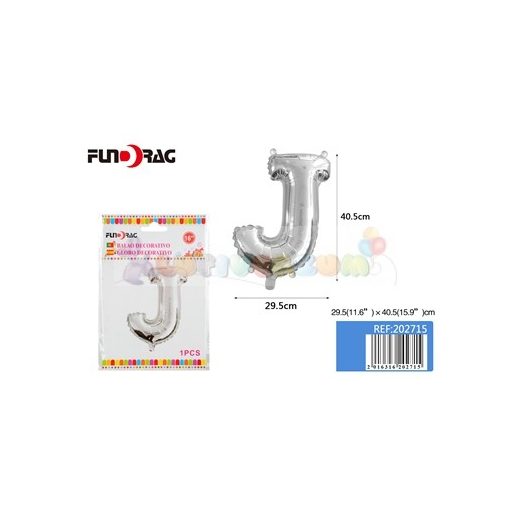 Ezüst színű, betű alakú fólia léggömb - J