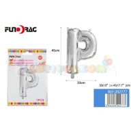 Ezüst színű, betű alakú fólia léggömb - P