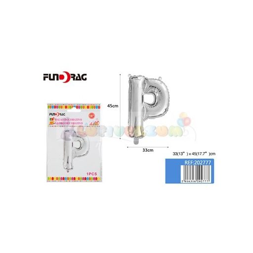 Ezüst színű, betű alakú fólia léggömb - P