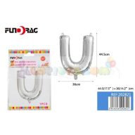 Ezüst színű, betű alakú fólia léggömb - U