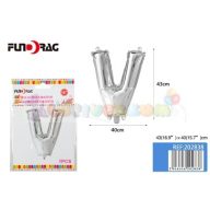 Ezüst színű, betű alakú fólia léggömb - V