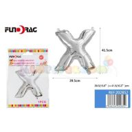 Ezüst színű, betű alakú fólia léggömb - X