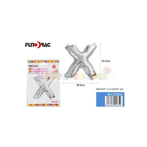 Ezüst színű, betű alakú fólia léggömb - X