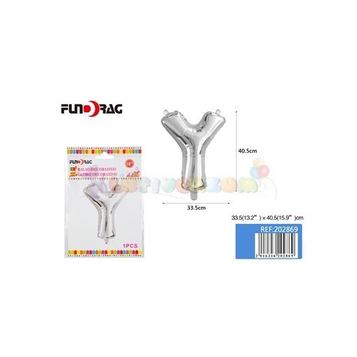 Ezüst színű, betű alakú fólia léggömb - Y