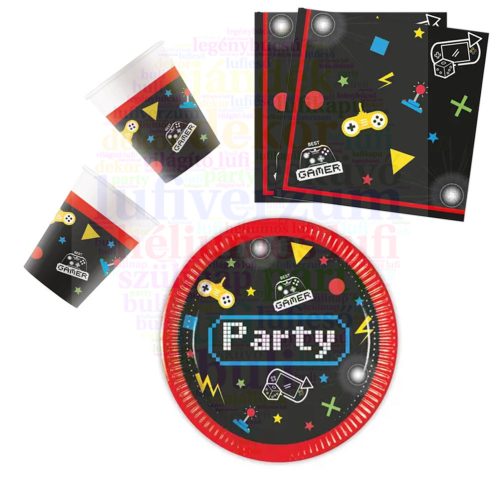 Gaming Party party szett 36 db-os 23 cm-es tányérral