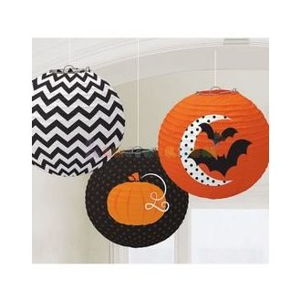   Csíkos Pöttyös Gömb Lampion Válogatás Halloweenre - 24 cm, 3 db-os