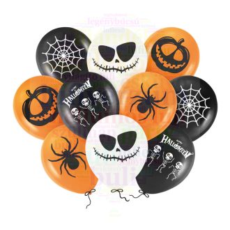  Halloween csontvázak, pókok - Biológiailag lebomló latex léggömbök, 30 cm, 10 db/csomag