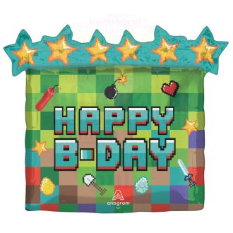Happy Birthday pixel szülinapi fólia lufi - 63 cm
