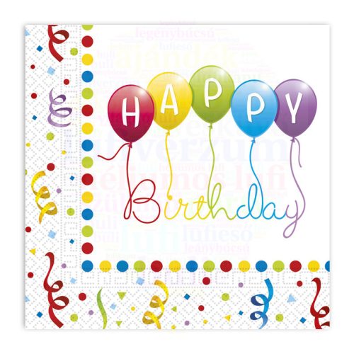Happy Bday Szalvéta - 33 cm x 33 cm, 20 db-os