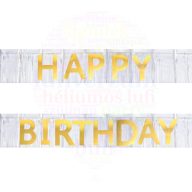 Happy Birthday arany-ezüst felirat - 200 cm x 18 cm