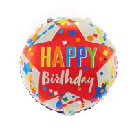  Piros csillagos Happy Birthday szülinapi fólia lufi - 45 cm