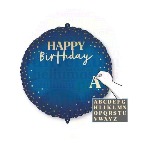 45 cm-es Happy Birthday Feliratozható Kék Szülinapi Fólia Lufi