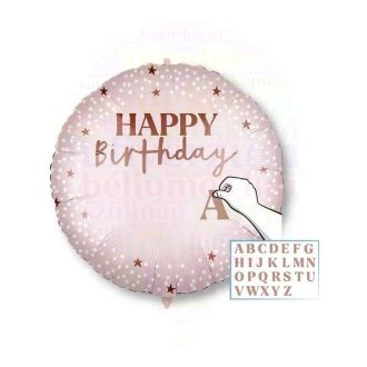   45 cm-es Happy Birthday Feliratozható Pink Szülinapi Fólia Lufi