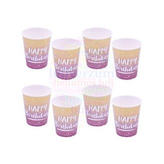   Happy Birthday Feliratú Rose Gold Ombre Színű Szülinapi Pohár - 250 ml-es , 8 db-os