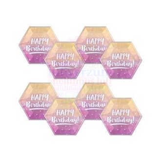   Happy Birthday Feliratú Rose Gold Ombre Színű Szülinapi Tányér - 23 cm-es , 8 db-os