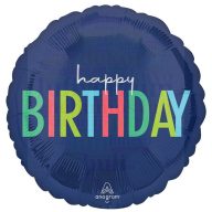 Sötétkék Happy Birthday szülinapi fólia lufi - 43 cm
