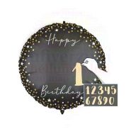   45 cm-es Happy Birthday Számozható Fekete Szülinapi Fólia Lufi