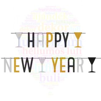 Happy New Year Feliratú Betűfüzér, 180 cm-es