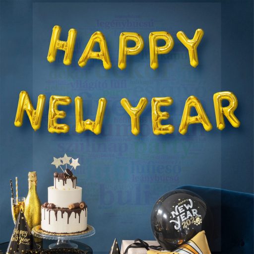 Happy New Year arany betű lufi szett - 40 cm