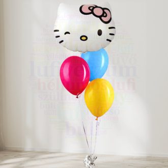   Héliumos luficsokor - 3 darab latex lufi 1 darab Hello Kitty fólia lufival