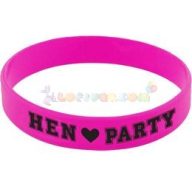   Hen Party Feliratú Rózsaszín Gumi Karkötő Lánybúcsúra, 6 db-os