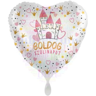   Boldog Szülinapot! Pink Pasztell Hercegnő Kastély Fólia Lufi - 45 cm