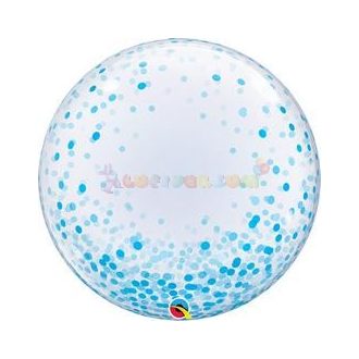 Kék Konfetti Pöttyös Mintás Deco Bubble Lufi, 61 cm-es