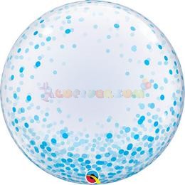 Kék Konfetti Pöttyös Mintás Deco Bubble Lufi, 61 cm-es