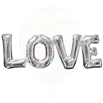 Ezüst LOVE levegős fólia lufi 63 cm x 22 cm