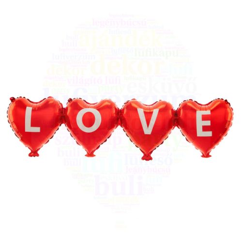 Piros LOVE szív levegős fólia lufi 20 cm x 80 cm