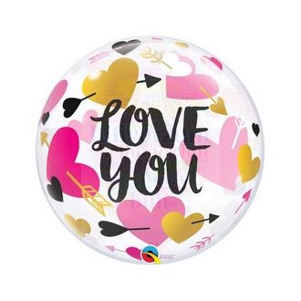 Nyíllal Átlőtt Szív Mintás Bubble Lufi, 56 cm-es