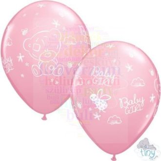   28 cm-es latex Qualatex party Lufi darabra kislány babaszületés macis