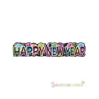 Happy New Year Feliratú Mintás Banner - 136 cm-es