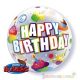 Szülinapos Bubbles lufi - Happy Birthday felirattal és sütikkel, 56 cm-es