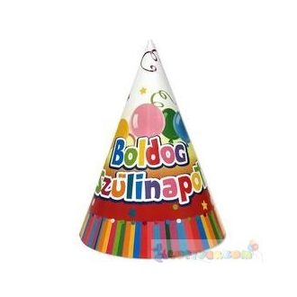   Boldog születésnapot feliratos színes party csákó - 6 db-os