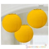 Sárga Színű Party Gömb Lampion - 24 cm, 3 db-os