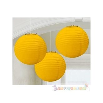 Sárga Színű Party Gömb Lampion - 24 cm, 3 db-os