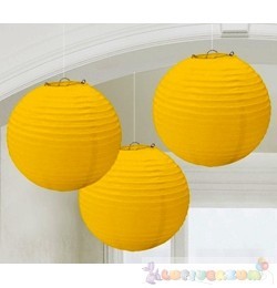 Sárga Színű Party Gömb Lampion - 24 cm, 3 db-os