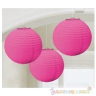 Rózsaszín Színű Party Gömb Lampion - 24 cm, 3 db-os