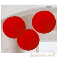 Piros Színű Party Gömb Lampion - 24 cm, 3 db-os