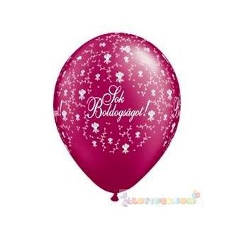   28 cm-es latex Qualatex Sok Boldogságot Pearl Burgundy Esküvői Léggömb darabra