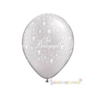   28 cm-es latex Qualatex Sok Boldogságot Pearl White Esküvői Léggömb darabra