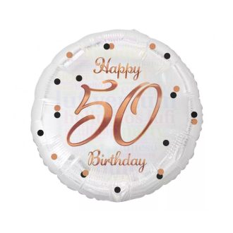 50-es rózsaarany-fehér elegáns szülinapi lufi - 45 cm