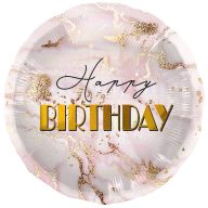   Happy Birthday pink-arany márvány szülinapi fólia lufi - 45 cm