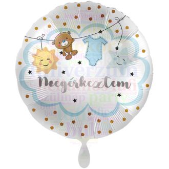   Megérkeztem Feliratú Fiús Fólia Lufi Babaszületésre - 45 cm