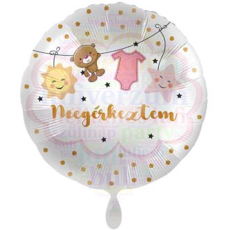   Megérkeztem Feliratú Lányos Fólia Lufi Babaszületésre - 45 cm