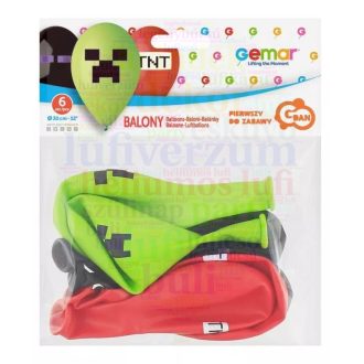 Minecraft mintás gumi lufi 30 cm-es, 6 db/csomag